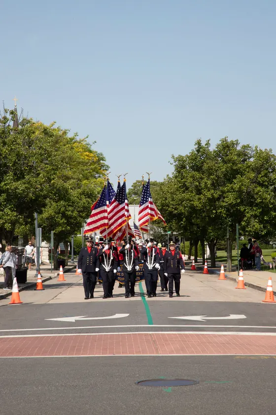 Color guard marching in a fire service parade